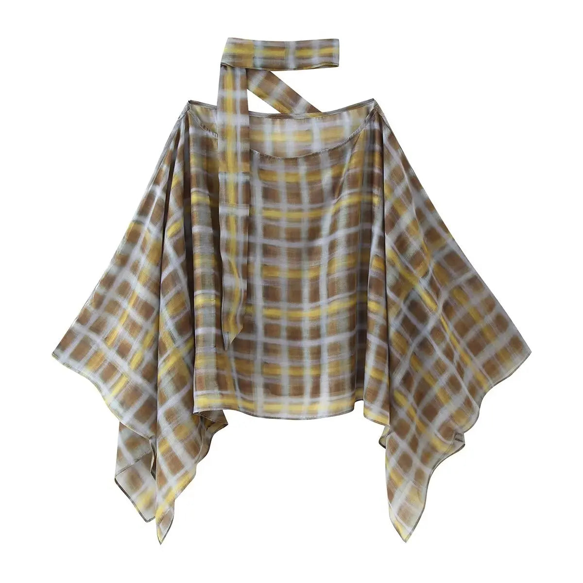 Women's Plaid Cape Top & Asymmetric Skirt Options