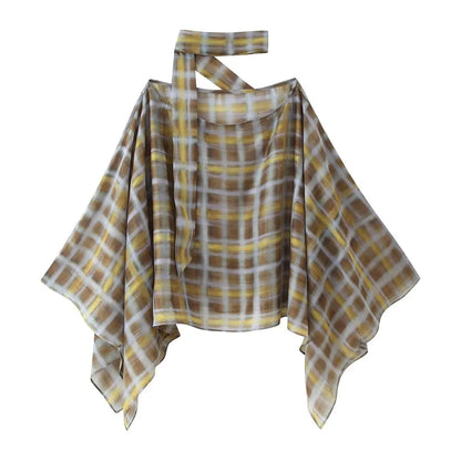 Women's Plaid Cape Top & Asymmetric Skirt Options