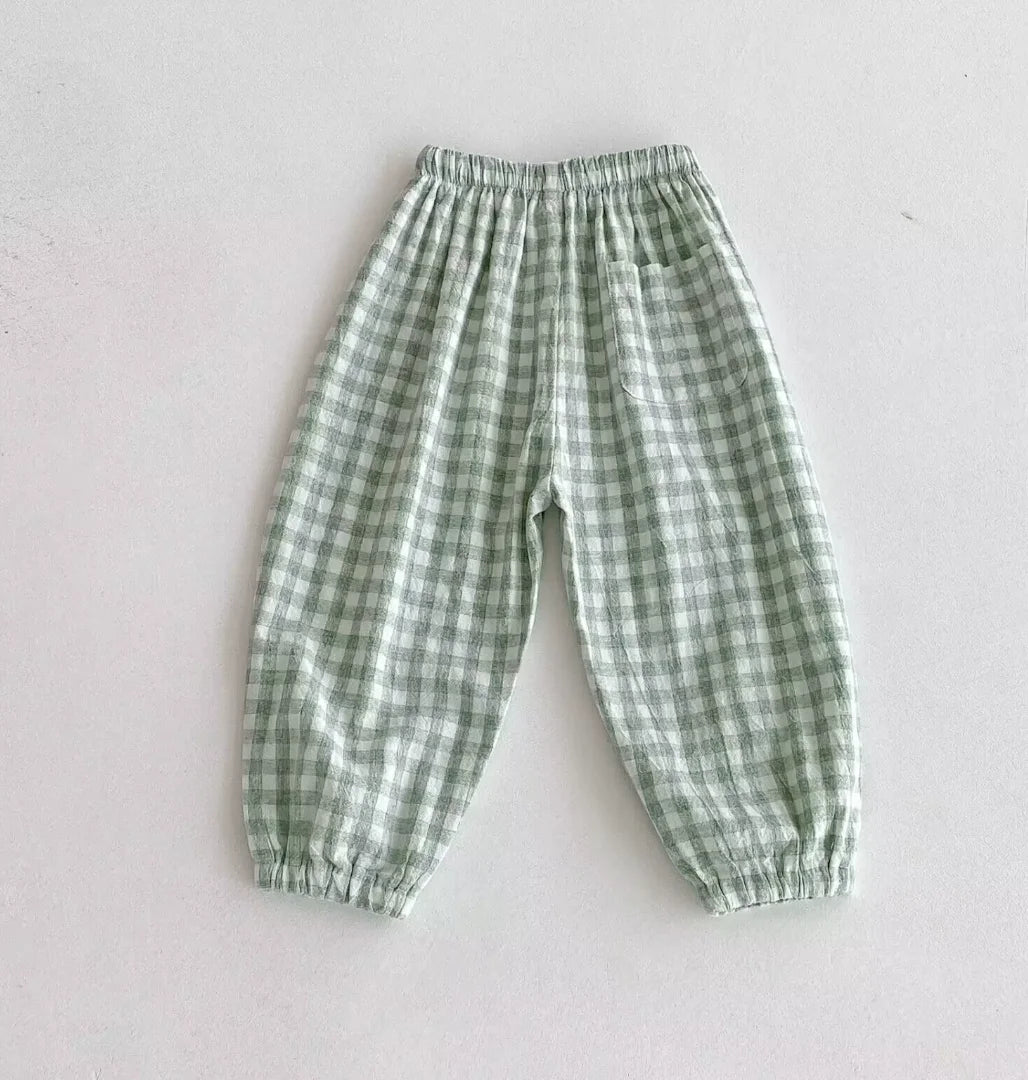 Vintage Linen Cotton Stripe Pants for Boys Casual Pocket Design Elastics Waist Pants for Toddler Girl Clothing Children Trousers