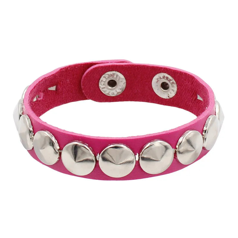 Fashion Punk Rivet Chain Bracelet Spike Leather Rock Style Metal Bracelet Wristbands Unisex Leather Bracelet