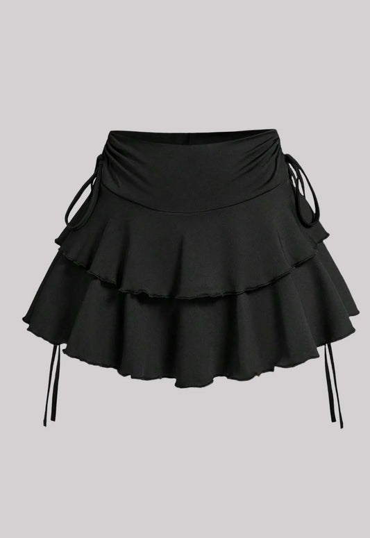 Plus Size Women's Ruffled Mini Skirt High Waist Tiered Layered Drawstring Casual Skirt