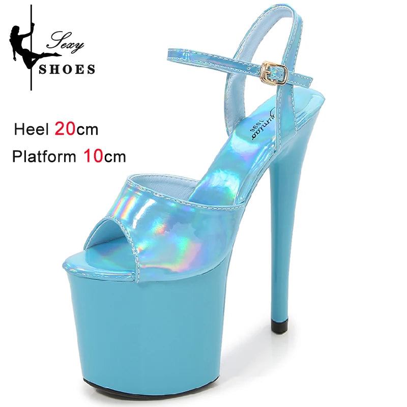 New 20CM/8Inch High Heels Dance Shoes Sandals Women Summer New 2023 Buckle Strap Platform Club Stiletto Gladiator Stripper Heels