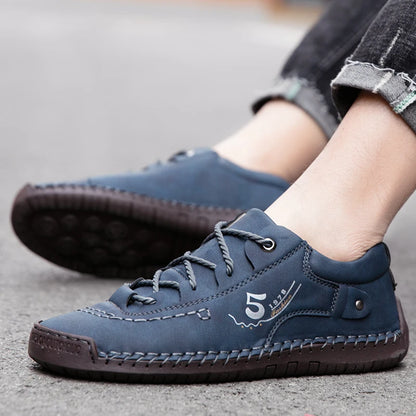 Shoes Men PU Leather Casual Shoes Comfortable Soft Classic Ankle Non Slip Flats Moccasin Hand Stitching Casual Boots Men's Shoes