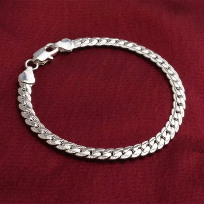 925 Silver Bracelet 6mm 18/19/20cm Flat Side Chain Lobster Clasp For Woman Man Wedding Engagement Jewelry