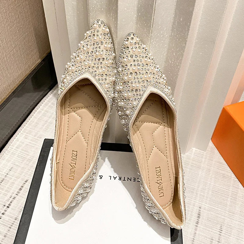 2025 Fashion Woman Ballet Flats Shoes Rhinestone Loafers Flat Pointed Toe Shoes Female Casual Slip on Flats Footwear Boat Shoes