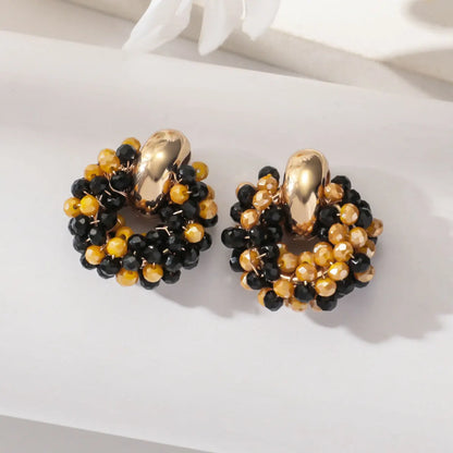 Boho Elegant Round Crystal Beads Drop Earrings for Women Lady Luxury Fashion Geometric Dangle Earring Summer Beach Party Jewelry