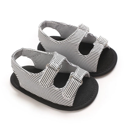 Baby's First Step Sandals 0-1 Year Old Boy Striped Soft Soled Sandals Breathable and Non Slip Frst Pair Of Walking Shoes