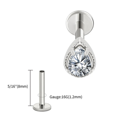 Right Grand ASTM F136 Titanium Teardrop CZ Cartilage Earring Threaded Labret Stud 16G Tiny Pear CZ Helix Conch Earlobe Piercing