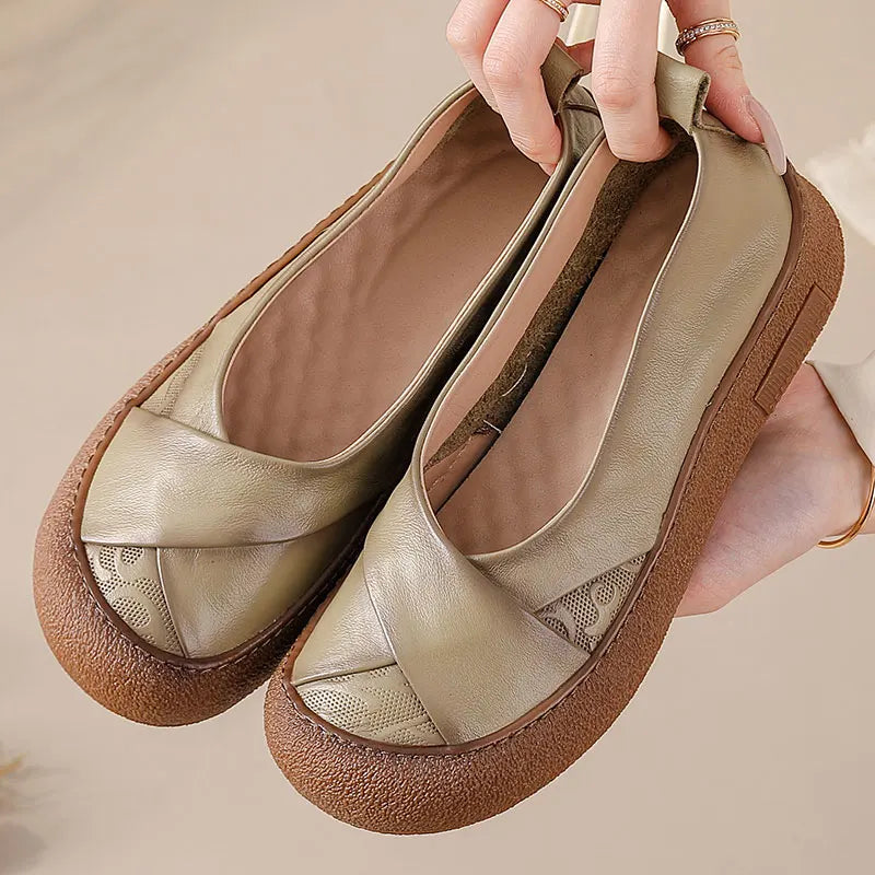 Lace Up Genuine Leather Shoes New Women's Soft Moccasins Woman Convertible Wide Fit Loafers Mom Oxfords Flats Ladies Flat Shoes