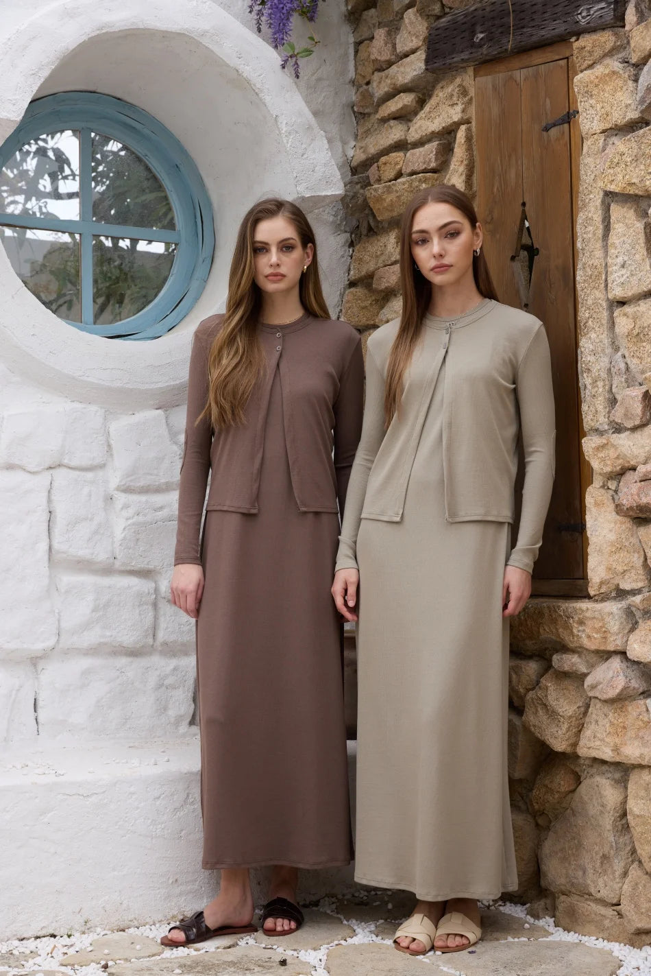 AS SS26  summer woman clothes cardigan + maxi dress set nature fiber ribbing fabric super comfortable clothing