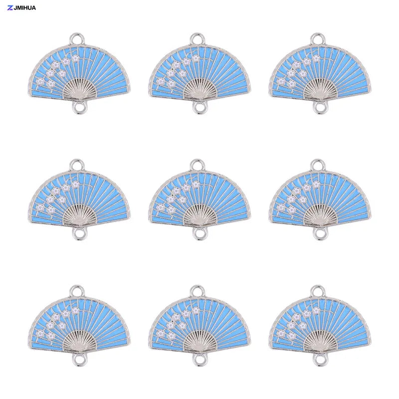 15pcs Enamel Fan Charms Connector Sakura Pattern Pendants For Crafts Jewelry Making DIY Bracelets Earrings Accessories