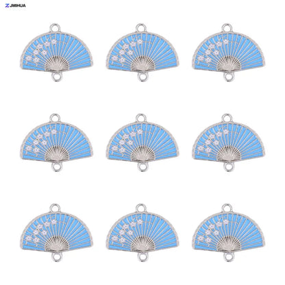 15pcs Enamel Fan Charms Connector Sakura Pattern Pendants For Crafts Jewelry Making DIY Bracelets Earrings Accessories