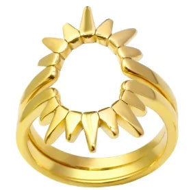 Crystal High End Non Tarnish Fashion Geometric Open Gold Plated Stainless Steel Rings for Women Wedding Ring Jewelry