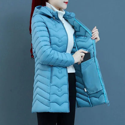 Winter Down Cotton Jacket Thick Warm Parkas Women Hooded Coat Long Sleeve Casual Overcoat Cotton-padded Jacket Female Outerwear