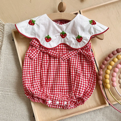 New Summer Baby Cotton Clothing Cute Newborn Baby Sleeveless Triangle Jumpsuit Baby Peter Pan Collar Jumpsuit 0-18M