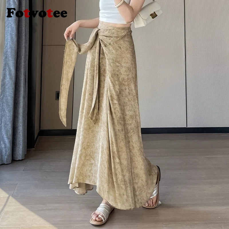 FOTVOTEE Tie Dye Irregular Skirt Women High Waist Tie Slimming Drape Long Skirt Boho Beach Vintage Temperament A Line Skirts