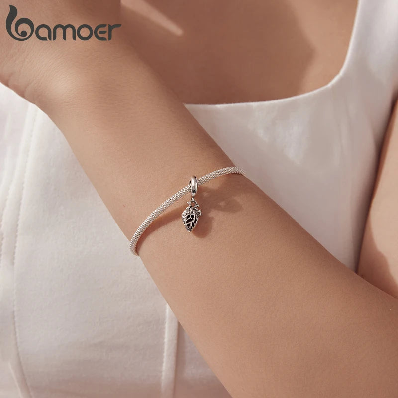 Bamoer 925 Sterling Silver Red Heart Skull Pendant Jesus Cross Beads for Women Bracelet Accessories DIY Religious Beliefs Gift