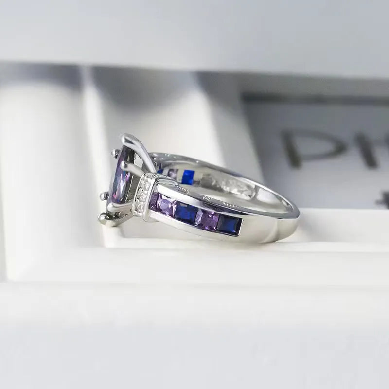 European and American exquisite, multi-colored, oval zirconia ring for women, stylish and trendy.