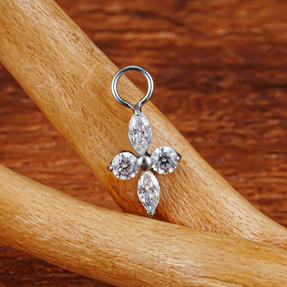 Right Grand ASTM F136 Titanium Cubic Zirconia Four-Point Star Pendant Charm for Ear Lobe Dangle Hoop Huggie Earrings