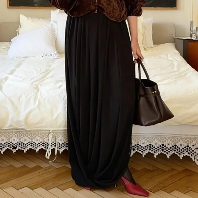 Women 2026 Summer New Hot Selling Flowy Chiffon Long Maxi Skirt Design Elegant Fashion Draped Asymmetrical Commute Office Trendy