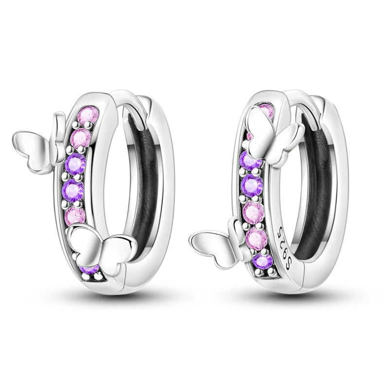 Original 925 Sterling Silver Hoop Earrings Women's Fashion Jewelry Butterfly Iris Lily of the Valley Tulip Flower Luxury Earring