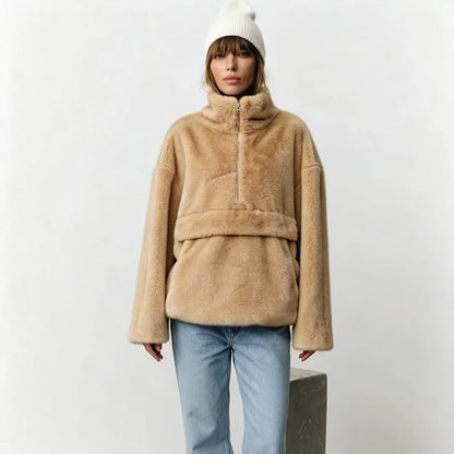 Laur 2026 Designer Faux Fur Coat, New Winter Style, Warm Pullover Zipper Top Simple Stylish And Elegant