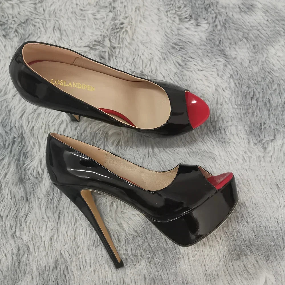 Women's Black Peep-Toe Platform Pumps