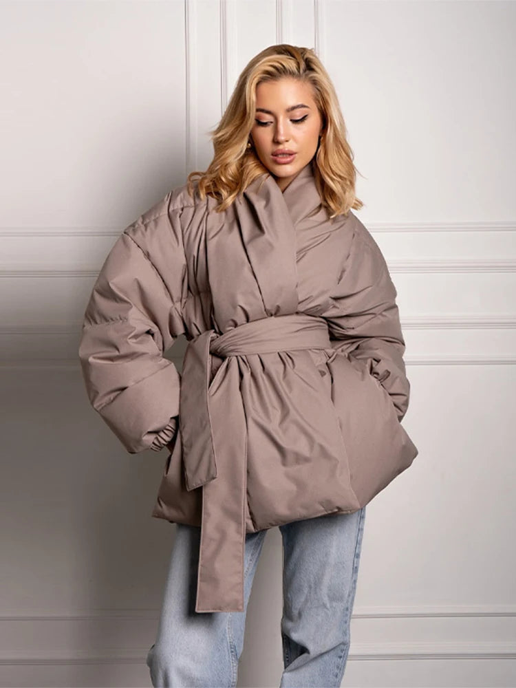 Women's Tie-Waist Padded Coat in Style Options