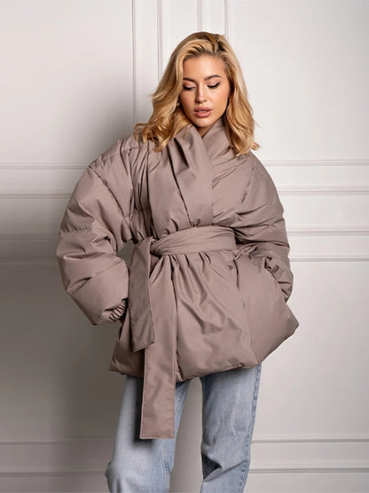 Women's Tie-Waist Padded Coat in Style Options