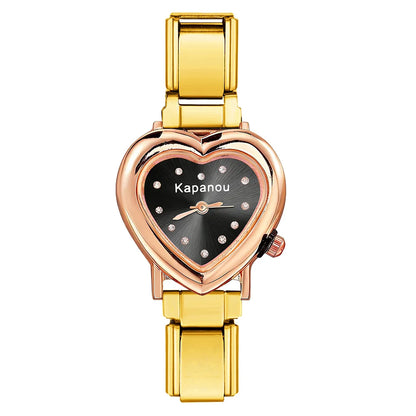 URING Colorful Classic Quartz Heart Watch Dial & Connector Fit 9mm Stainless Steel Italian Charm Link Jewelry for Women Men Gift