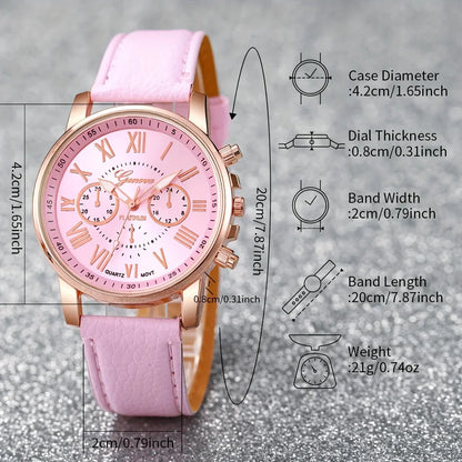 Set of 12 Pieces Fashionable Quartz Watch for Women, Candy Color Roman Numbers, Casual Style, Without Watch Box