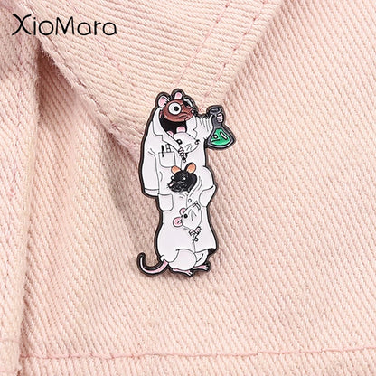 Cartoon Science Lab Mouse Enamel Pin Chemistry Laboratory Scientist Pharmacist Brooch Lapel Badge Jewelry Gift For Students