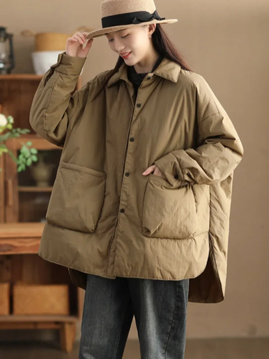Thiened Cotton Jaet Women's Winter Warm Casual Long Coat Pure Color Simple Sle Polyester  Flannel Inner Design