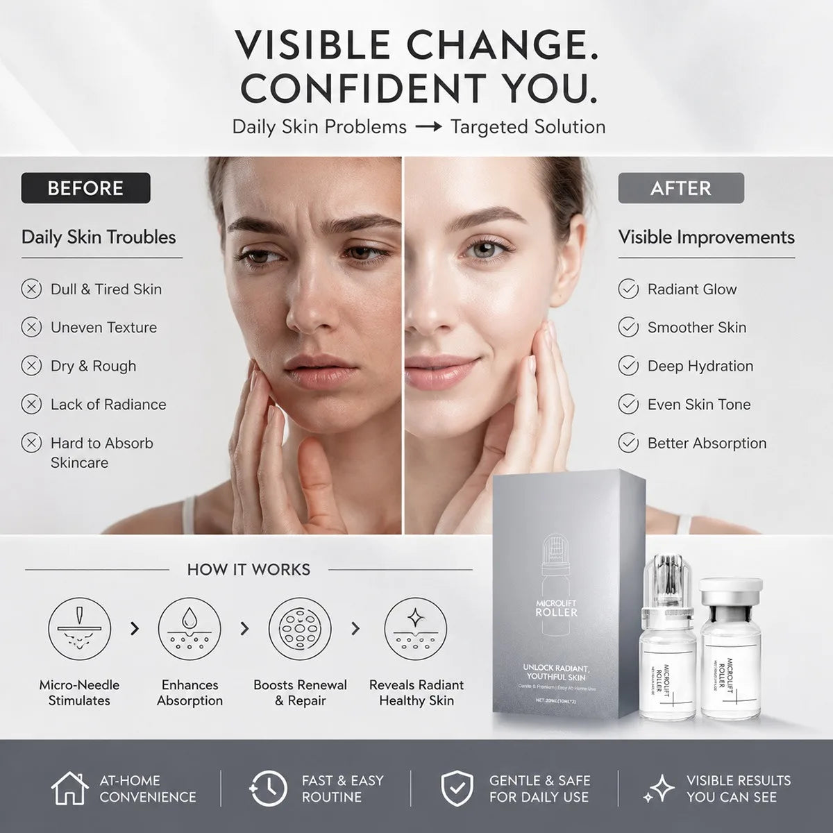 0.25MM Radiant Flawless Skin Micro Infusion Serum Kit Deeper Absorption Collagen Boost Brightening At Home Skincare