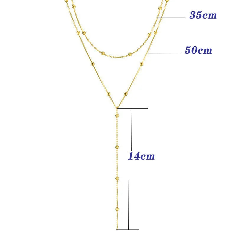 Yupsk Sliver Gold Color Double Layered Long Tassel Chain Necklaces for Women Simple Metal Bead Choker Necklace Fashion Jewelry