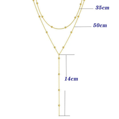 Yupsk Sliver Gold Color Double Layered Long Tassel Chain Necklaces for Women Simple Metal Bead Choker Necklace Fashion Jewelry