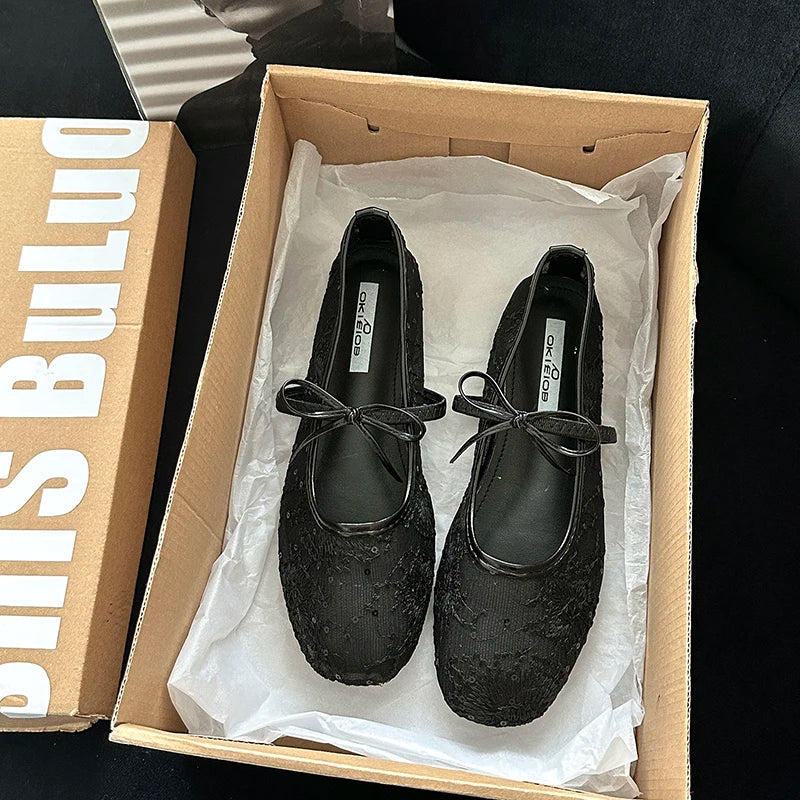 Breathable Women Mary Jane Flats Shoes Fashion Butterfly-knot Shoes Laides Soft Sole Comfort Street Style Shoes