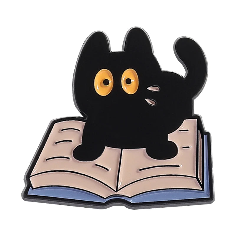 31 Types Cartoon Punk Black Peeping Cat Brooch Enamel Pins Cute Cat Reading Book Brooches Bag Lapel Badge Jewelry Gifts Friends