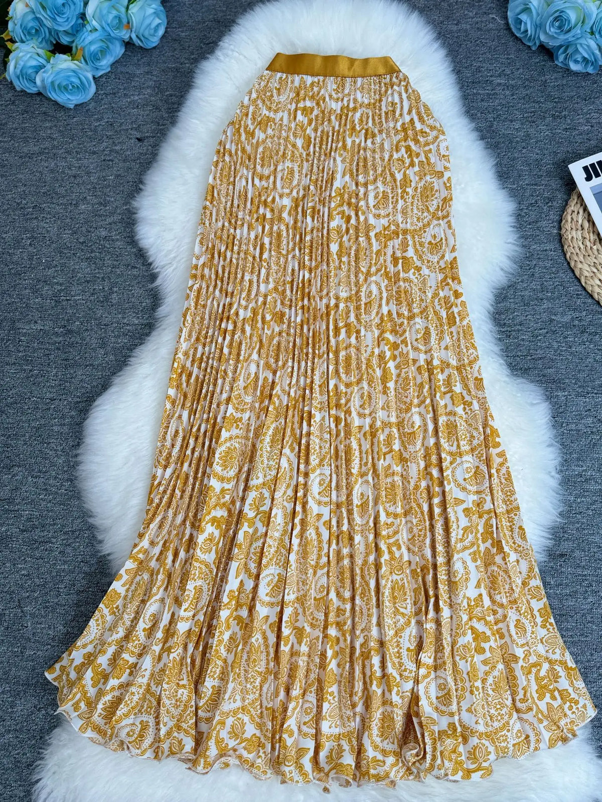 Polka Dot Print High Elegant A-line Pleated Long Skirt For Women 2025 Spring autumn Office Lady Casual Leopard Skirts