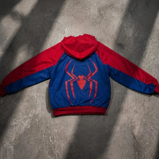 Unisex Fashion Cosplay Hooded Jacket Red Blue Colorblock Spider Pattern Hoodie Casual Y2K Streetwear Long Sleeve Sweatshirt Top