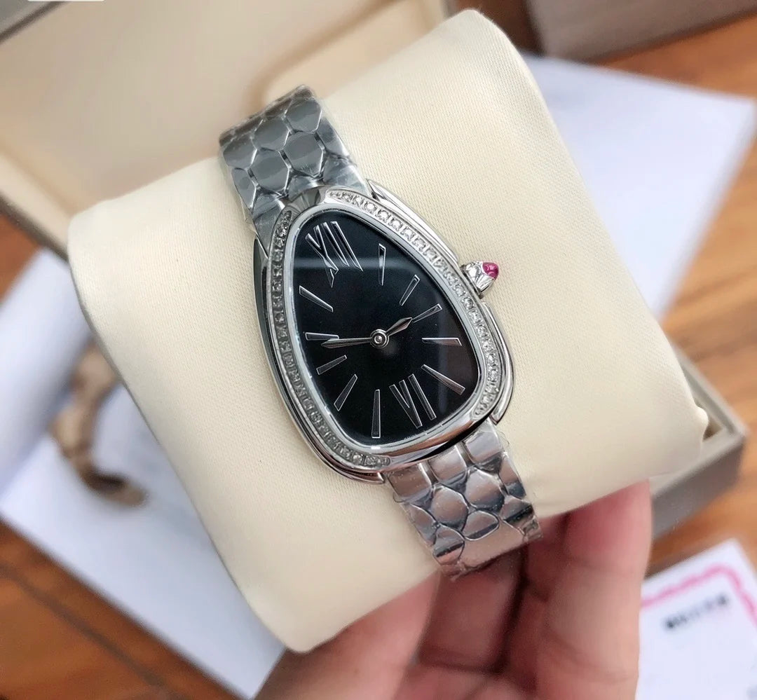 New Customized Women's Snake Shaped Stainless Steel Quartz Watch with Diamonds Luxury Design Female Waterproof Clock with Box
