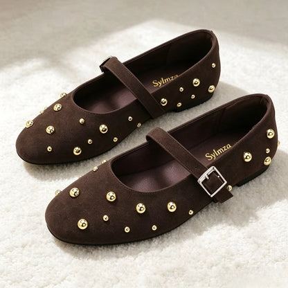Women's Studded Buckle-Strap Mary Jane Flats