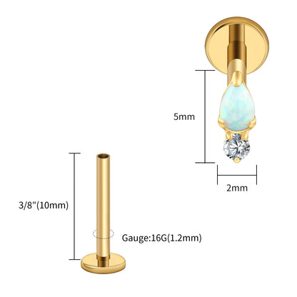 Right Grand ASTM F136 Titanium Teardrop Opal Cartilage Earring 16G Tiny Round CZ Forward Helix Labret Stud Piercing Jewelry