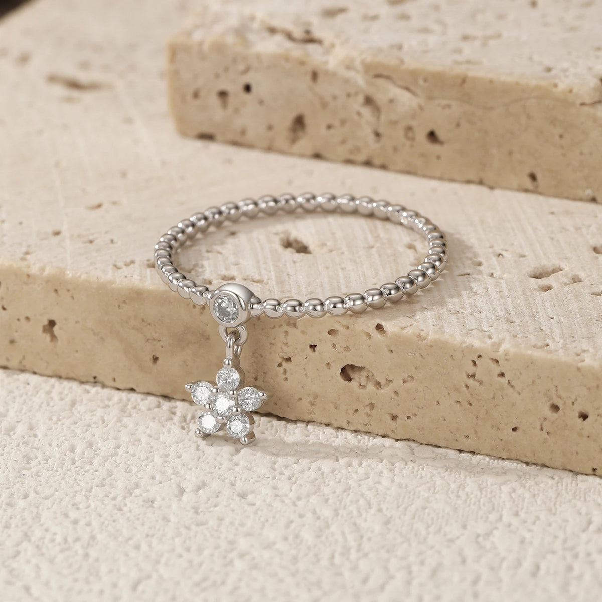 MODIAN D Color Flowers Moissanite Rings 925 Sterling Silver Beads Shiny Stars Swing Pendant Ring For Women Daisy Fine Jewelry