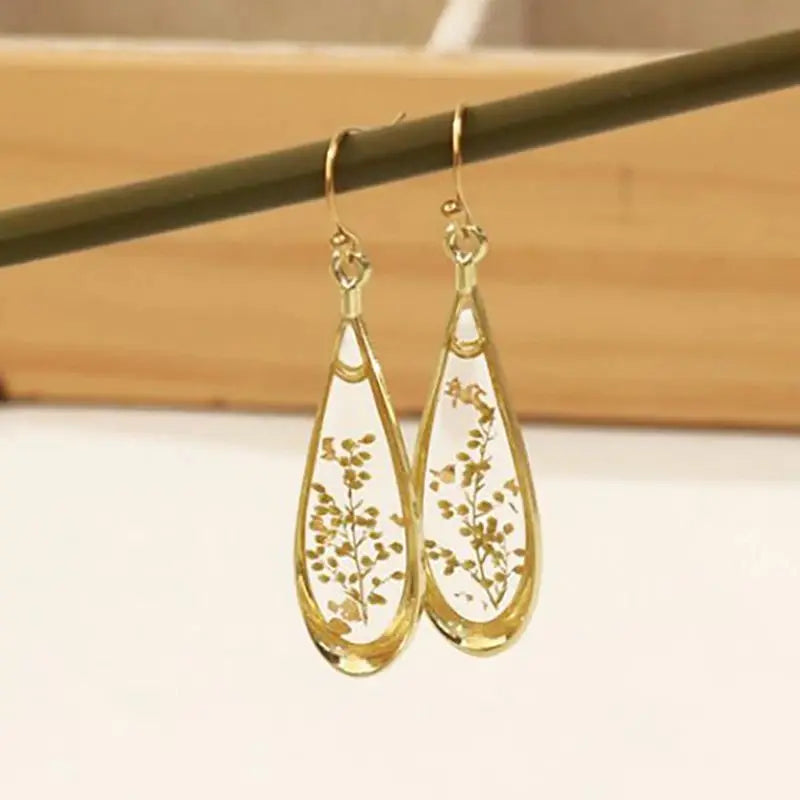 Natural Flower Drop Earrings Unique Epoxy Resin Real Flowers Earrings Elegant Pressed Flowers Earring Wholesale Custom Accessory