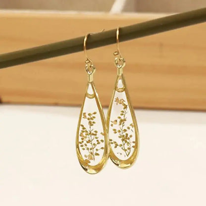 Natural Flower Drop Earrings Unique Epoxy Resin Real Flowers Earrings Elegant Pressed Flowers Earring Wholesale Custom Accessory