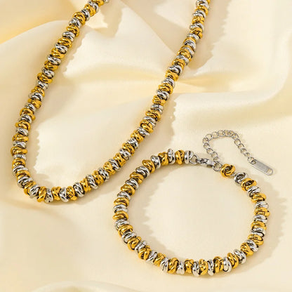 EILIECK 316L Stainless Steel Metal 2-Color Chain Necklace Bracelet Set For Women Fashion Punk Collar Waterproof Jewelry New Gift