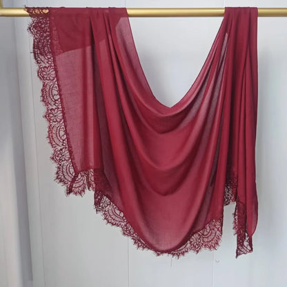Ramadan Rayon Cotton Modal Hijab Scarf Lace L Edge Splicing Turban Breathable Shawl Cotton Plain Scarf Headscarf Women Hijabs