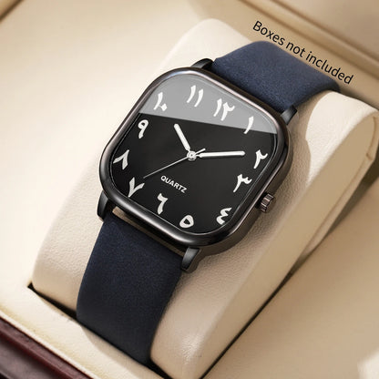 Fashion Unisex Square Quartz Watch Men Leather Strap Arabic Dial Casual Ladies Dress Watches Relogio Feminino (Without Box)