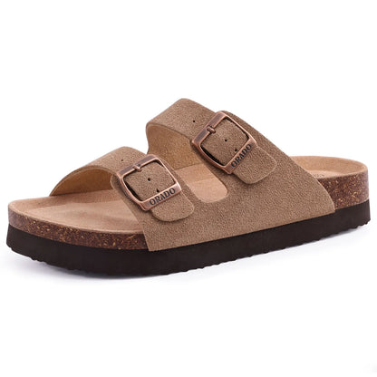 Kidmi New Men Sandals Men Double Buckle Sandals Cork Suede Men Slippers Outdoor Beach Slide Sandals Casual Soft Nonslip Sandals